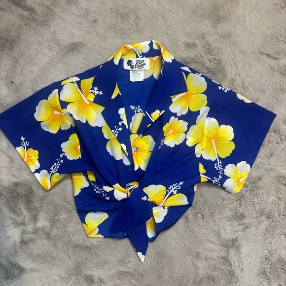 Hilo Hattie Blue and Yellow Tropical Shirt - Picture 1 of 3